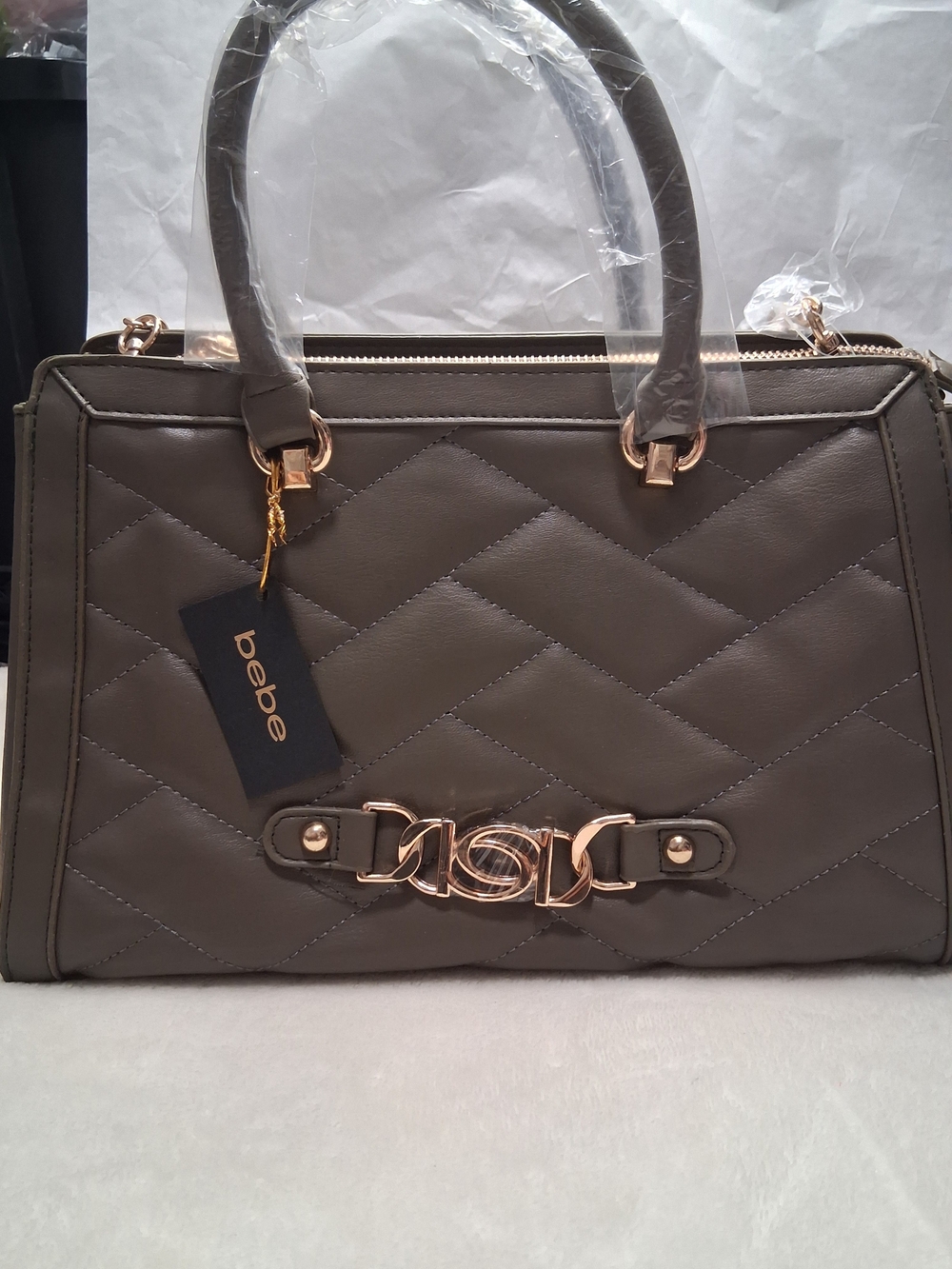 bebe Quilted Satchel Handbag in Army Green/khaki